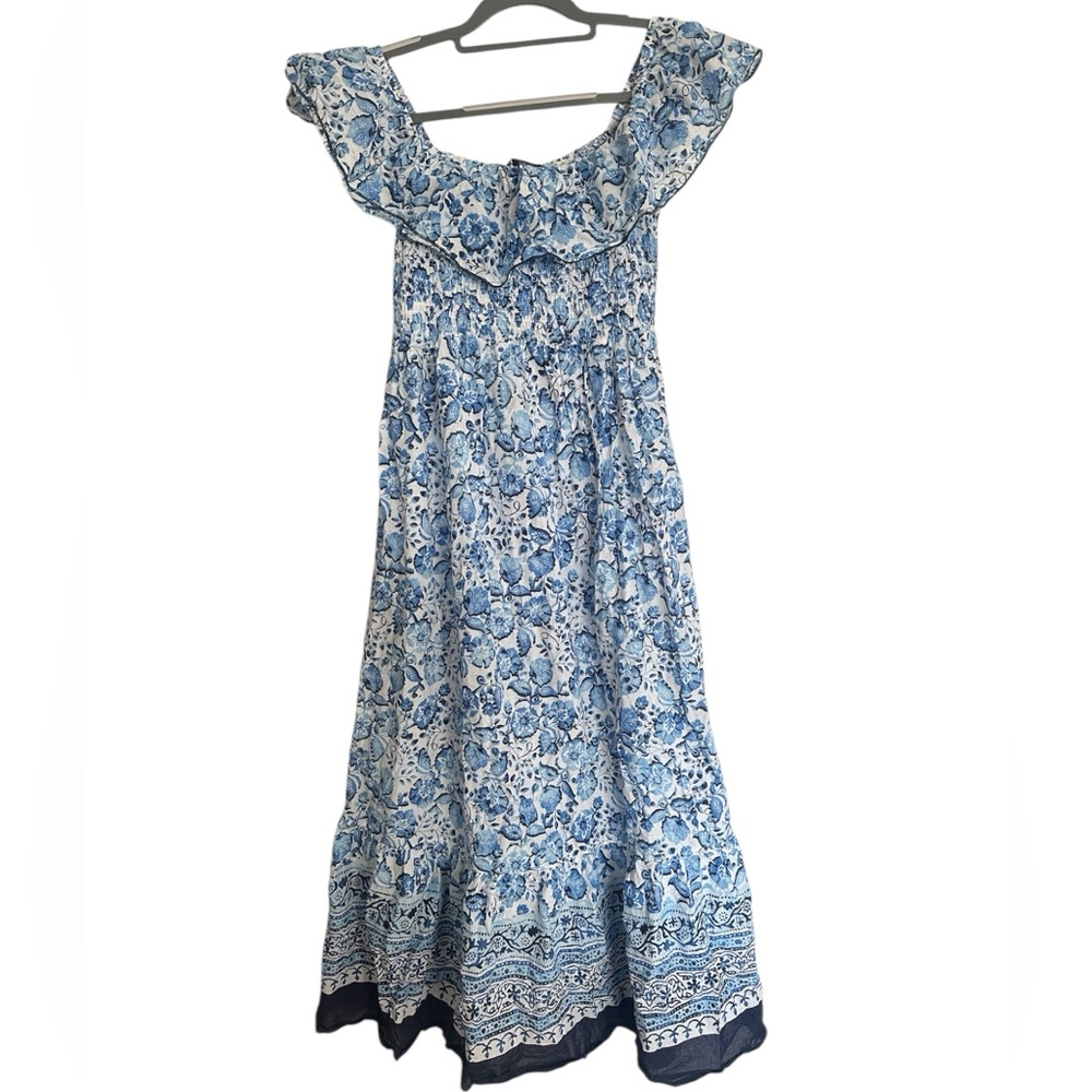 Zara Blue And White Floral Maxi Dress Off The Shoulder